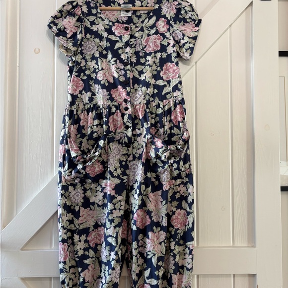 Vintage 90s Laura Ashley Floral Cotton Jumpsuit Pockets Made in Ireland Medium - Picture 3 of 10
